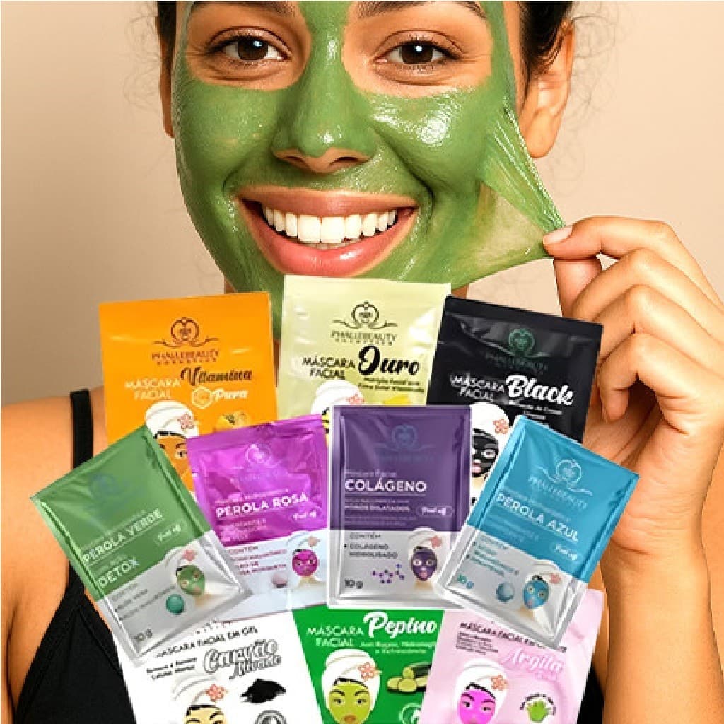 Kit com 10 Sachês de Máscara Facial Phallebeauty 10g – Diversas Fórmulas Máscara Facial Peel Off Phallebeauty