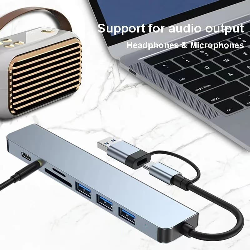 Hub USB Type C 8 Em 1 Com Leitor De Cartão Divisor 3.0 2.0 SD TF Docking Station LOJA CANAA