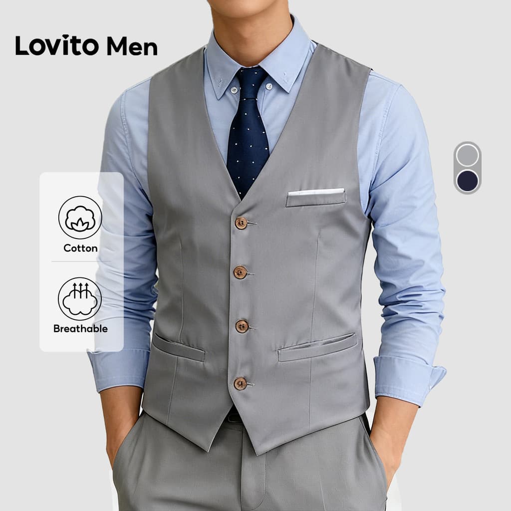Lovito Colete Masculino Casual Cinza Com Botões LNE127157