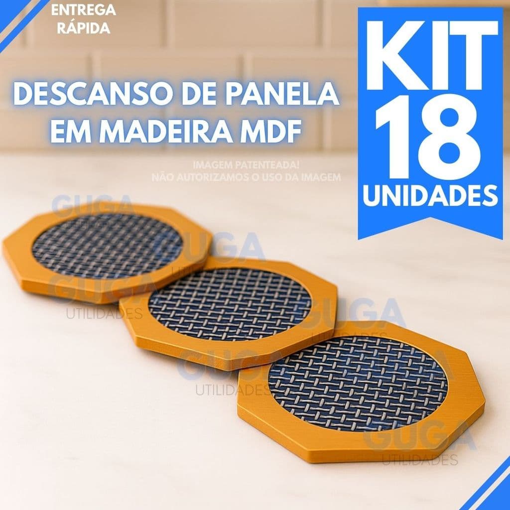 Kit 18 Descansos de Panela Bambu e MDF Resistente ao Calor Suporte Térmico, 230° Base Antiderrapante Silicone Proteção