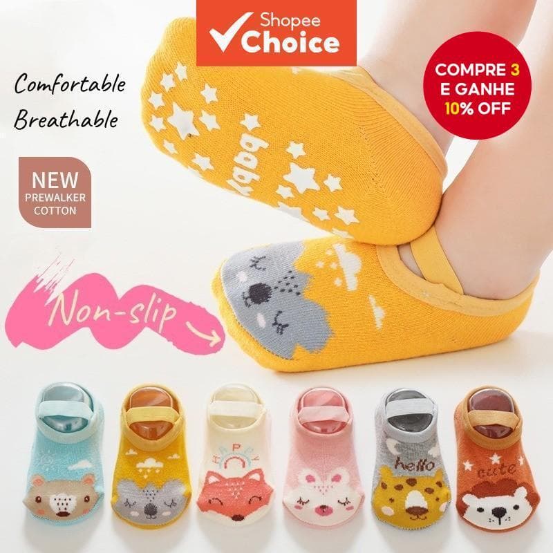 1 Par De Meias Infantis Antiderrapantes Para Bebês E Crianças Pequenas Com Estampa De Desenho Animado De Algodão Chão