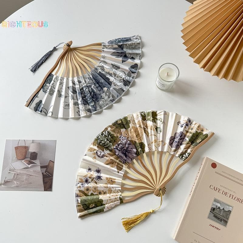 Rightrous Leque De Seda Estilo Japonês Chinês , Dobrável Para Casamento , Arte , Presentes , Dança Mão , Vintage , Bambu