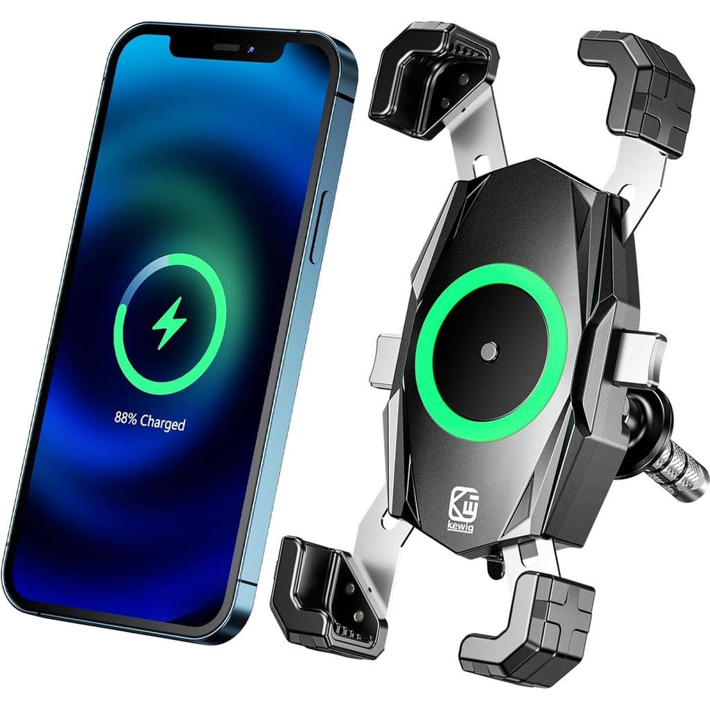 Suporte de Telefone para Motocicleta Kewig com Carregador Sem Fio Qi de 15W e Porta de Carregamento Rápido USB C de 20W,
