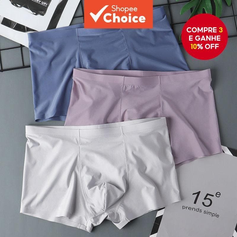 3 Peças De Roupa Íntima Masculina De Seda Gelada – Fina , Respirável E Antibacteriana Para O Verão , Negócios Casa