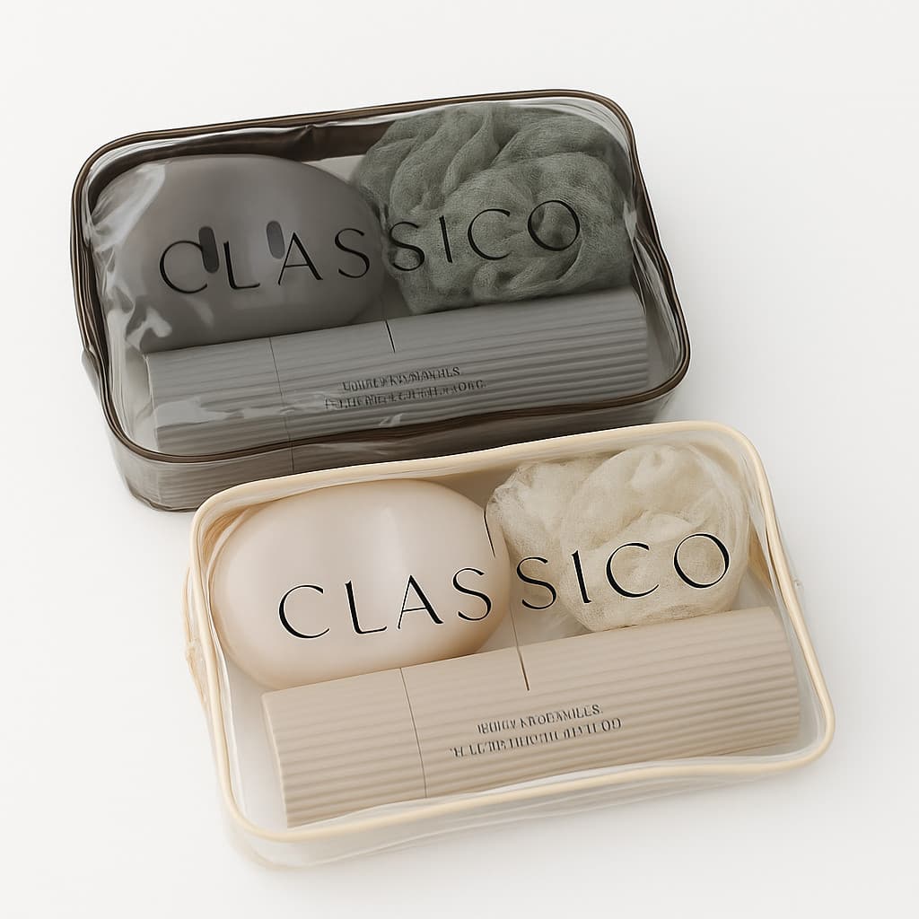 Kit Acessórios de Viagem 5 peças com bolsa porta escova pente saboneteira e ducha higiene pessoal