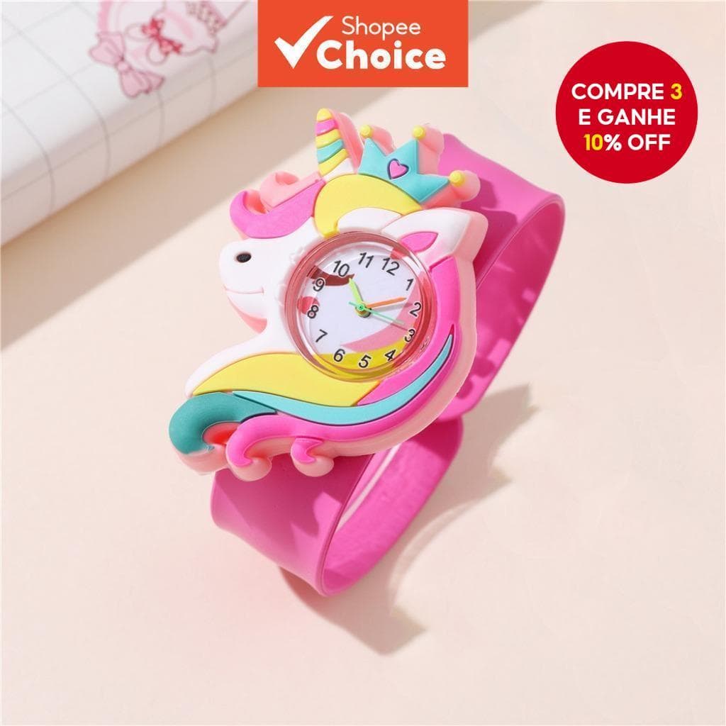 Relógio Com Pulseira De Tapa De Unicórnio Para Crianças-Pressão 3D De Silicone , Presente De Festa De Brinquedo Fofo