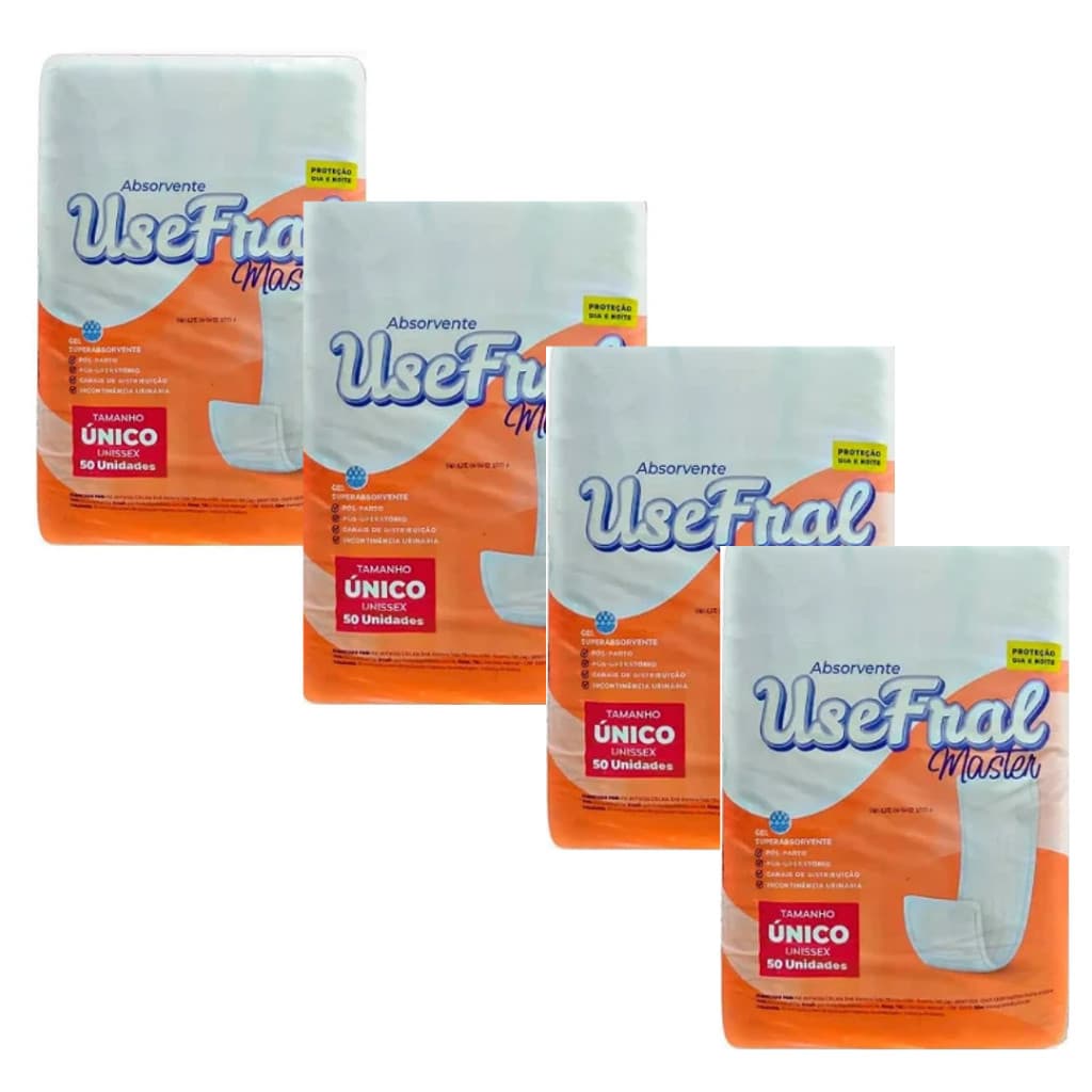 KIT 200 ABSORVENTES GERIATRICO/ ADULTO POS PARTO POS OPERATORIO INCONTINECIA USEFRAL (50UN CADA PCT)