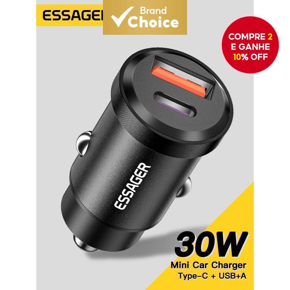 Carregador De Carro USB Essager 30W Carga Rápida 4.0 3.0 FCP PD Para iPhone 12 13 14 Pro Carregamento Rápido