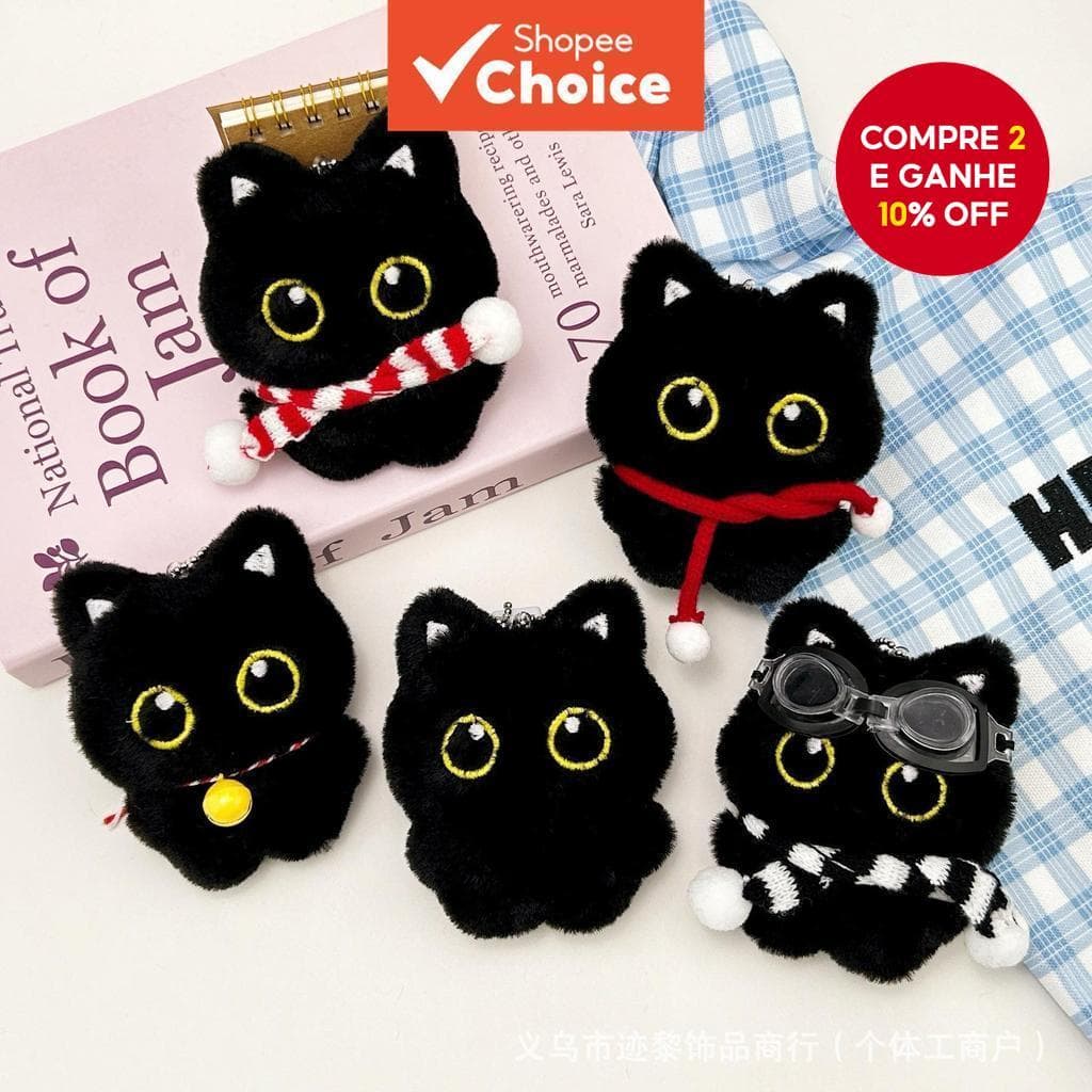 Pingente De Bolsa De Gato Preto Pequeno, Boneco De Pelúcia Fofo, Chaveiro Para Carro, Pingente Versátil Para Mochila