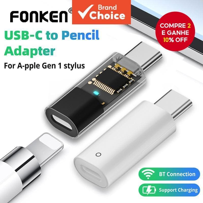 Adaptador Fonken USB C Stylus Para Apple Pencil 1a Geração Suporta Emparelhamento Bluetooth iPad 10a 11a