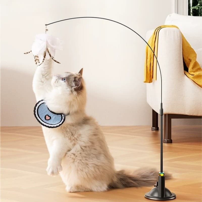 Ventosa Gato Teaser Brinquedo Com Penas Varinha Interativa Engraçado De Cabo Longo Para Gatos Preto