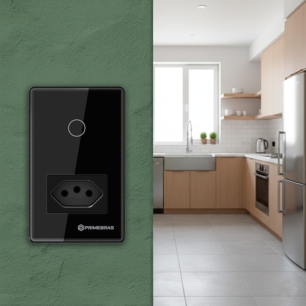 Interruptor Touch Inteligente Com Tomada Wifi Primebras TP1011 Preto