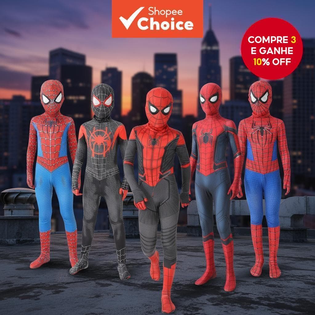  Traje de Halloween do Homem-Aranha para crianças e adultos