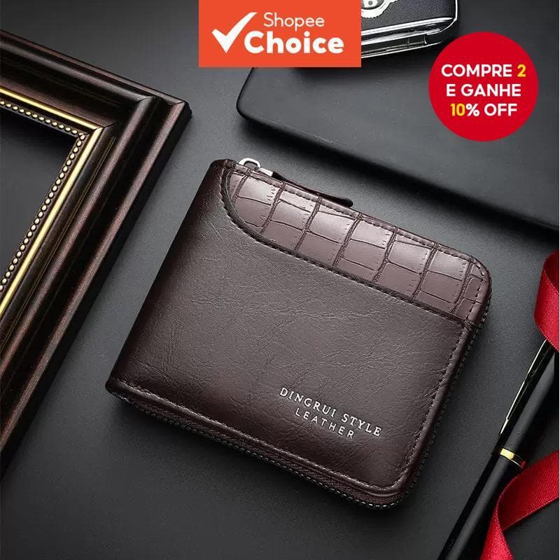 Carteira Com Zíper Padrão De Pedra Vintage – Porta-Moedas Masculino Multifuncional Elegante