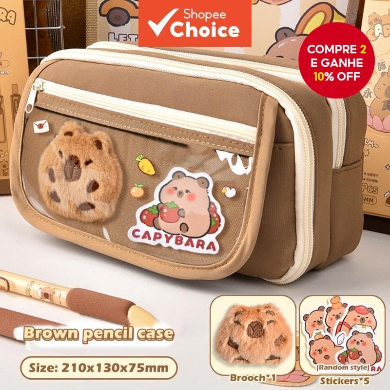 Estojo De Lápis De Capivara Fofo Bolsa De Caneta Transparente De Grande Capacidade