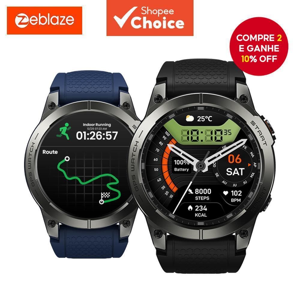 Novo Zeblaze Stratos 3 Pro Smartwatch Relógio Inteligente Para Correr GPS Embutido & Rota Importação Display AMOLED Blue