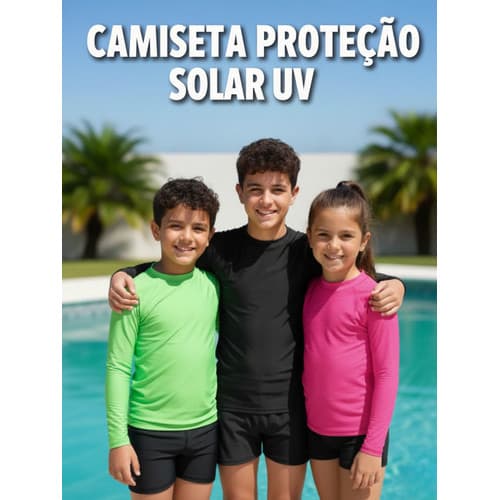 Camisa Térmica Infantil e Juvenil Unissex Proteção Solar UV 50+ de 4 Ate 14 anos Manga Longa Praia