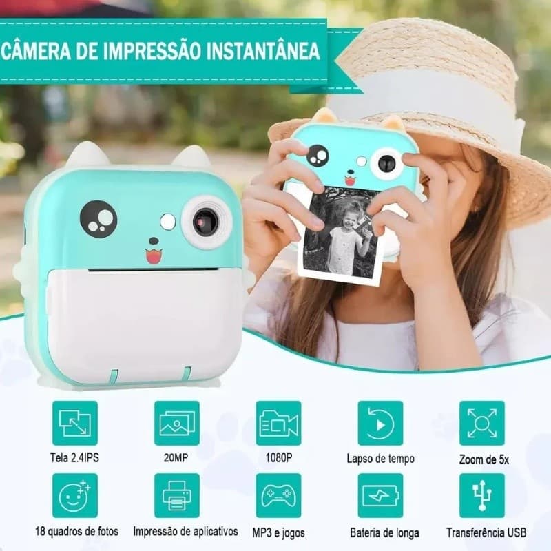 Câmera Infantil com Impressão de Fotos,Mini Camera Digital Instantânea LOJA CANAA