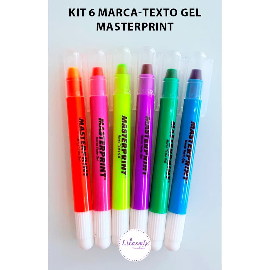 Kit 6 Canetas Marca Texto em Gel Masterprint – Não Mancha Ideal para Bíblia Vade Mecum e Estudos