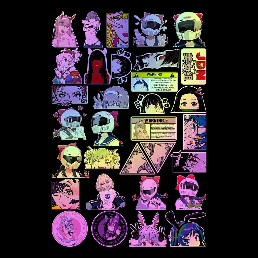 Um Conjunto De 32 Adesivos Para Capacete De Motocicleta , Tira Estilo laser De Beleza De Anime JDM E Desenhos Animados D