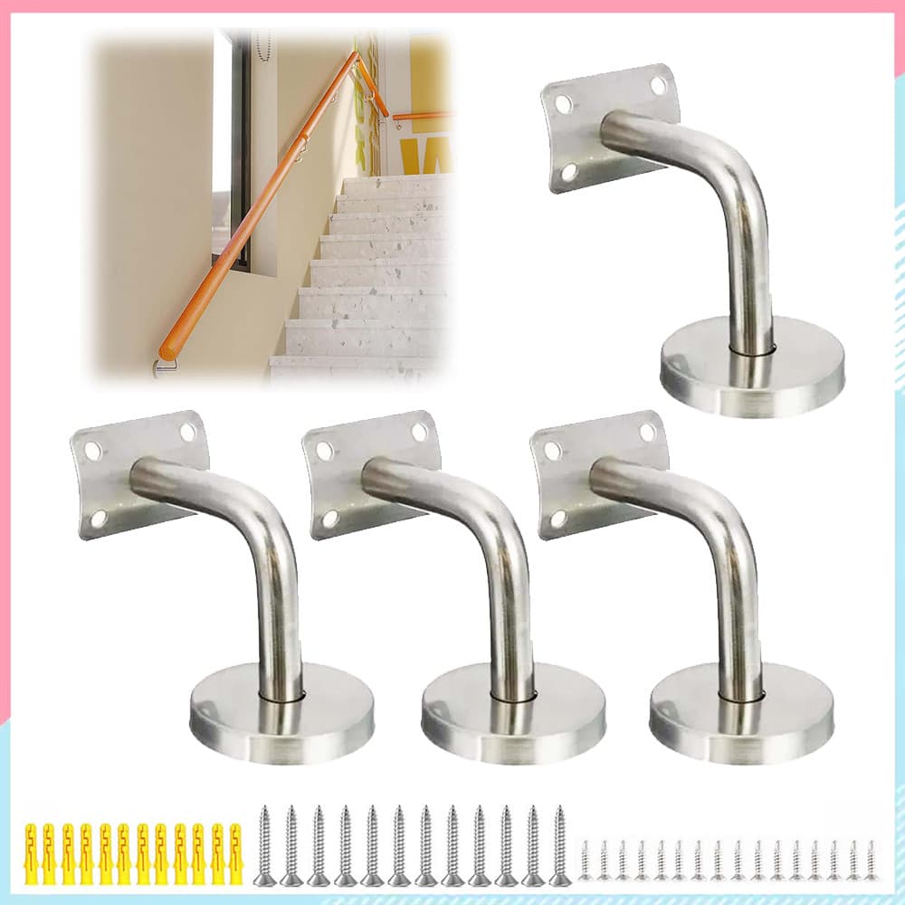 4 Peças trilhos de mão de aço inoxidável para corrimão de parede, suporte de corrimão para corrimão com parafusos