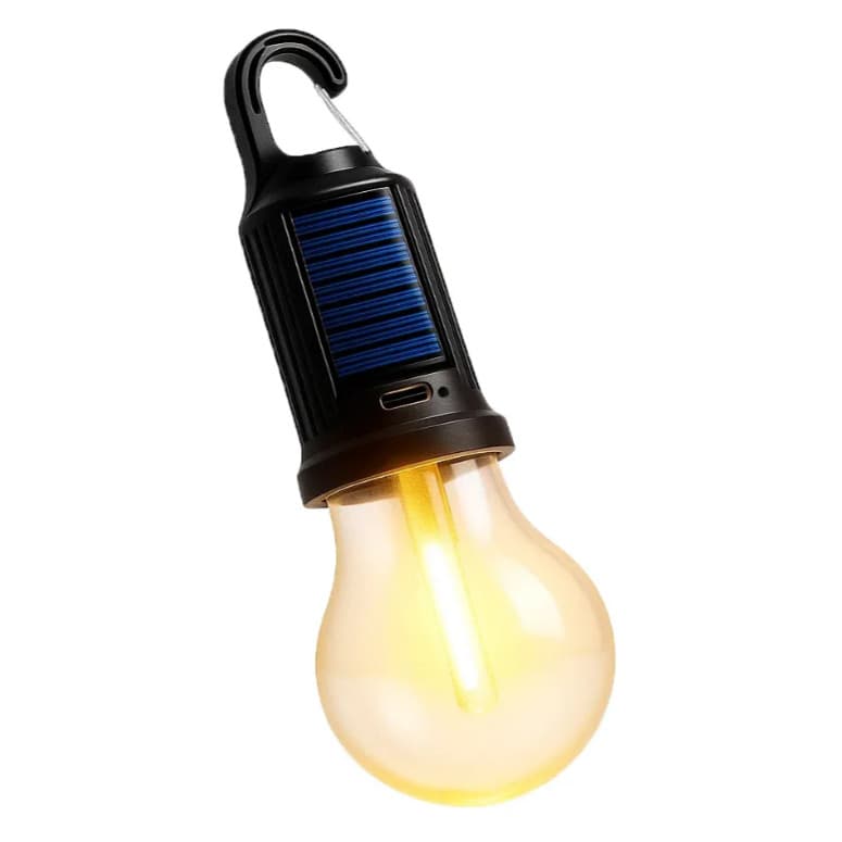 Lâmpada Led Solar De Gancho Portátil Camping Viagem Pesca Preto