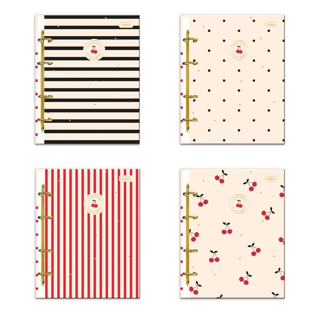 Caderno Argolado Colegial Capa Dura 80fls Cherry Lovers - CADERSIL