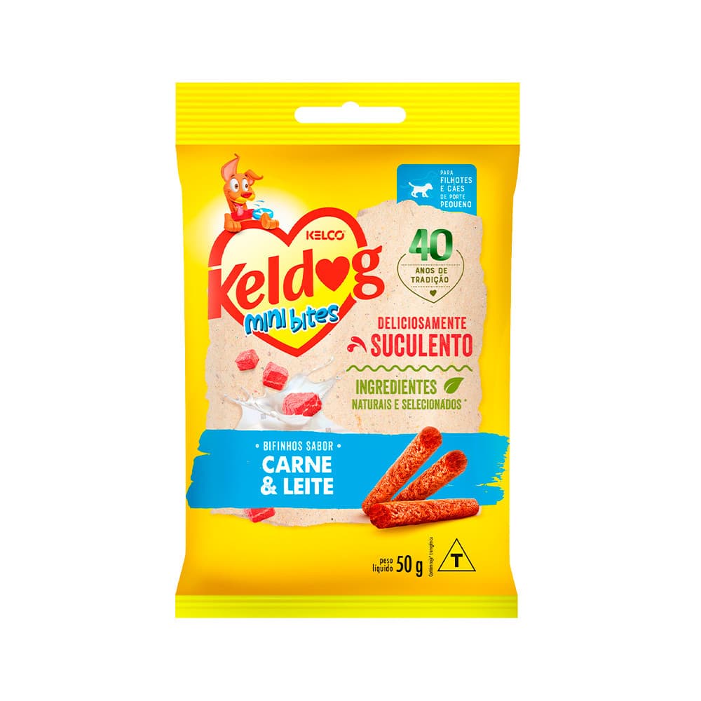 Petisco para cães filhotes Keldog Mini bites sabor carne e leite 50g