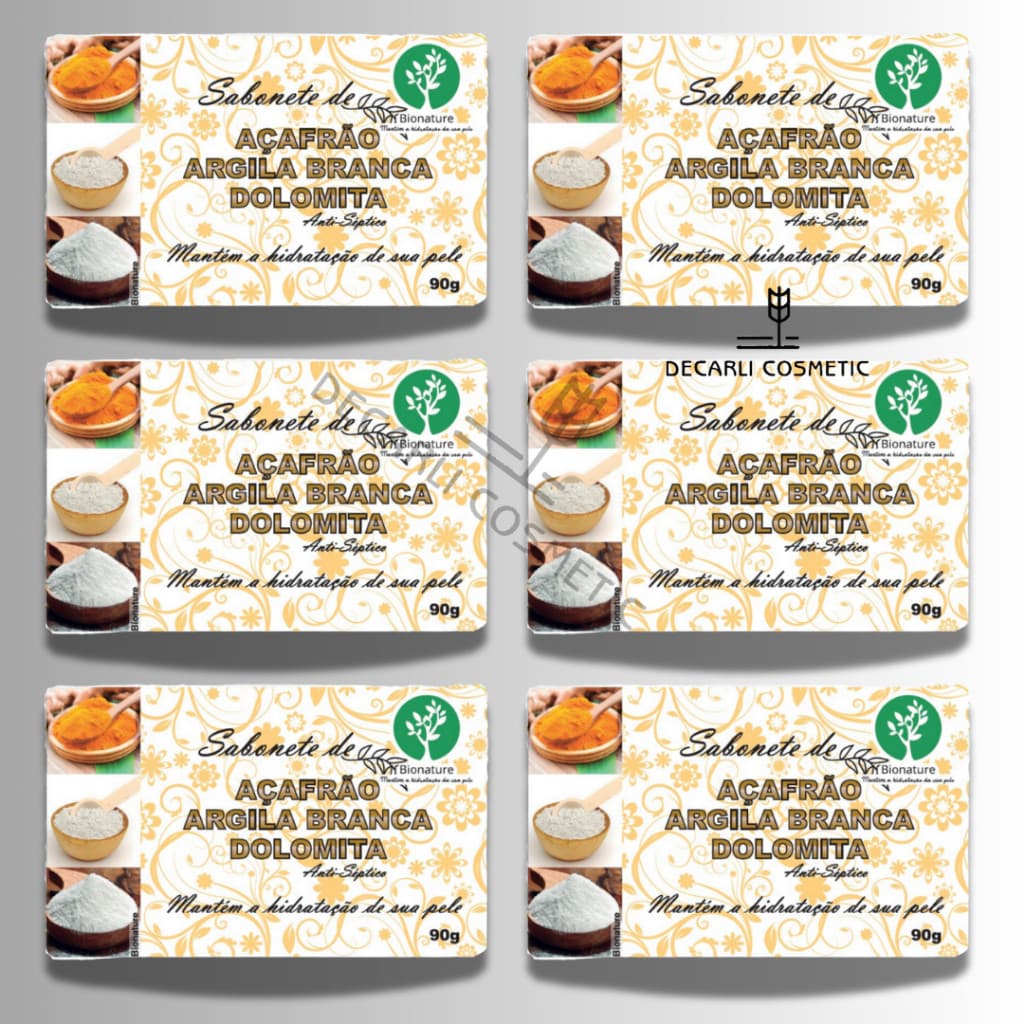 6 UN Sabonete Barra de Açafrão e Dolomita 90g  Bionature