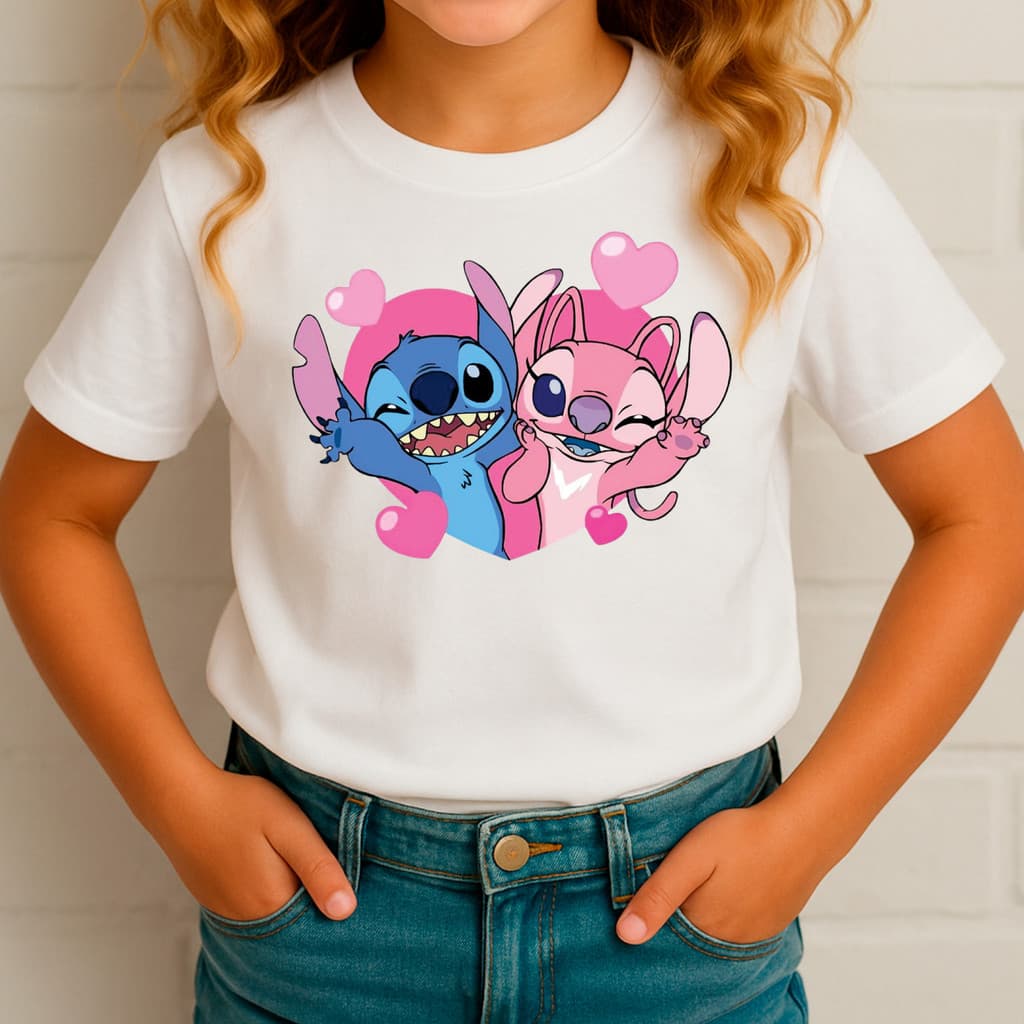 Camisa Camiseta Lilo e Stitch Infantil Rosa Desenhos Disney Fantasia Personagem Blusa meninas