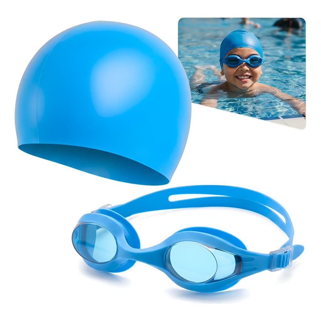 Kit Oculos De Natação + Touca De Silicone Infantil Juvenil - Proteção UV Antiembaçante Piscina