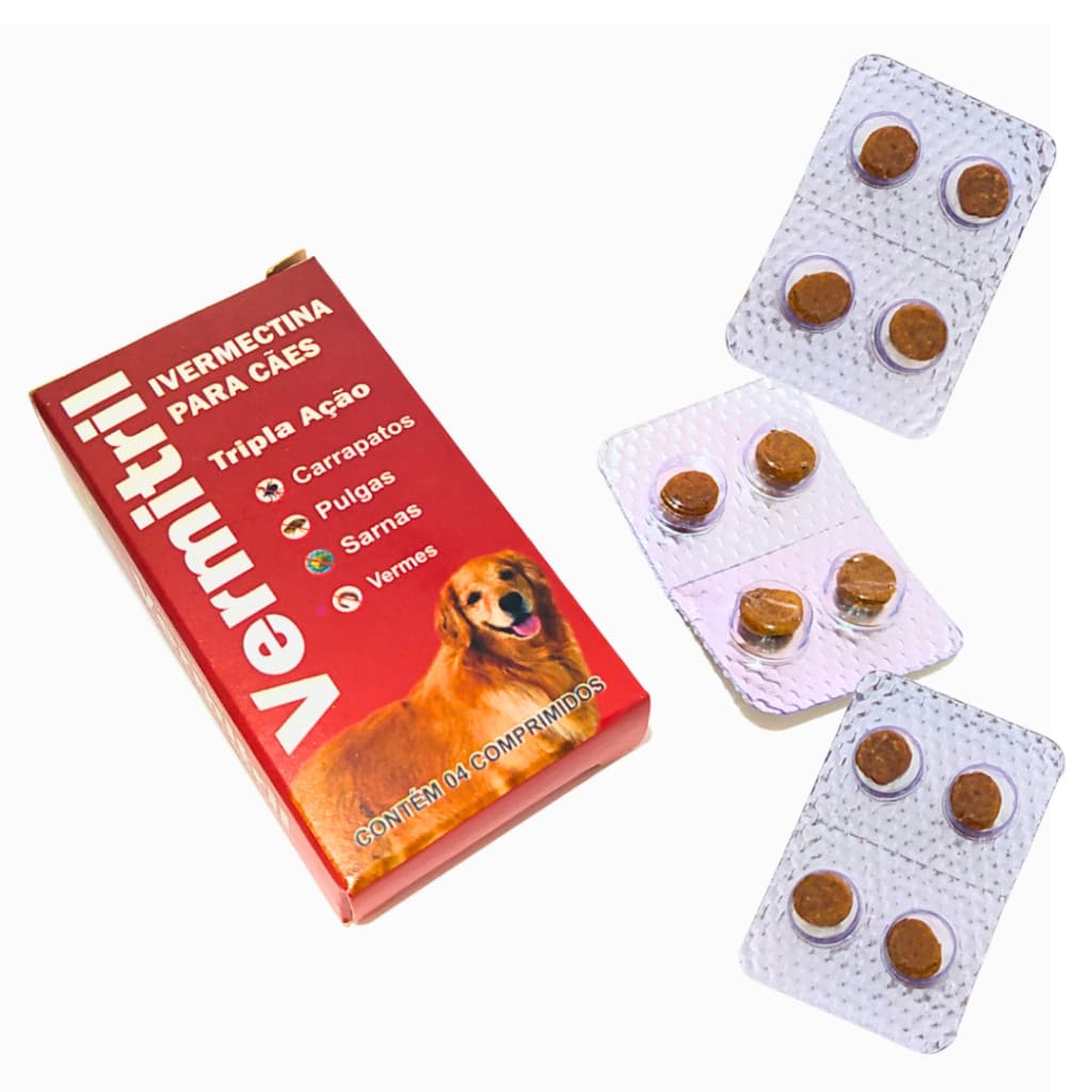 Vermitril Anti Carrapatos, Vermes, Pulgas E Sarnas - 12 Comp Mastigáveis P 15kg Cada - sabor Carne