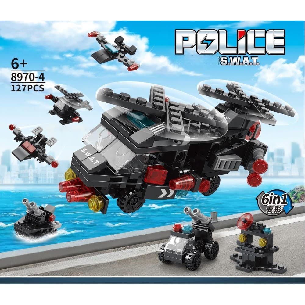 Kit Bricks 6 em 1 Montar Robô, Trem, Polícia | Brinquedo Educativo Compatível Infantil