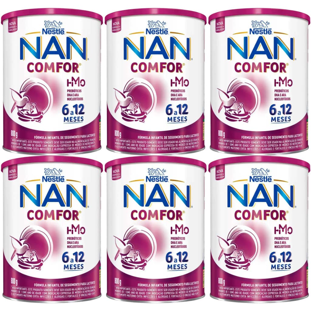 Kit com 06 Nestlé NAN Comfort 2 – Fórmula Infantil de Seguimento – 800g