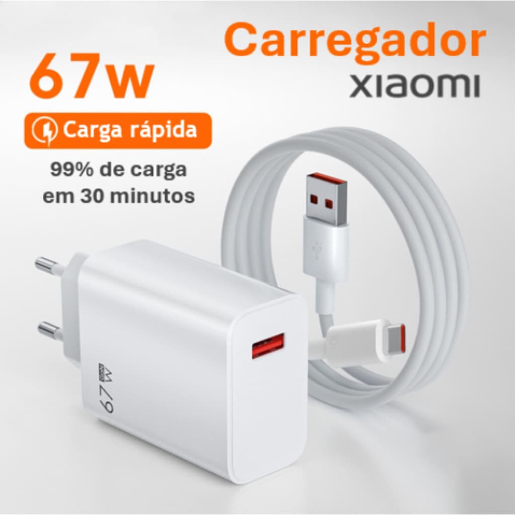 Carregador Para Xiaomi Fonte Usb Ultra Rápido 67w Usb C Turbo