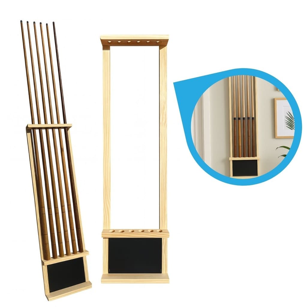 Suporte De Madeira Natural Para 6 Tacos Sinuca Snooker