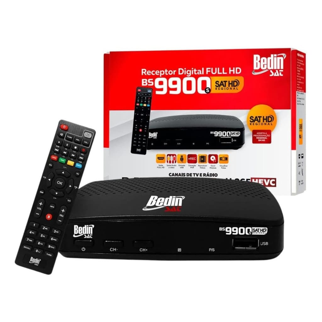 Receptor Digital TV HD Sat Banda Ku para Parabólica BedinSat