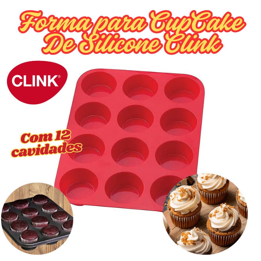 Forma De Silicone Clink 150G CupCake Bolo 29x23Cm Multicolorido Molde 12 Cavidades Doces