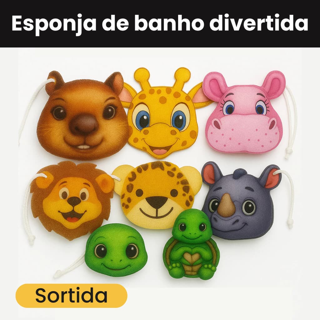 Kit 3 Bucha de Banho Infantil –  Animais Divertidos  – Brincadeira e Higiene para Crianças