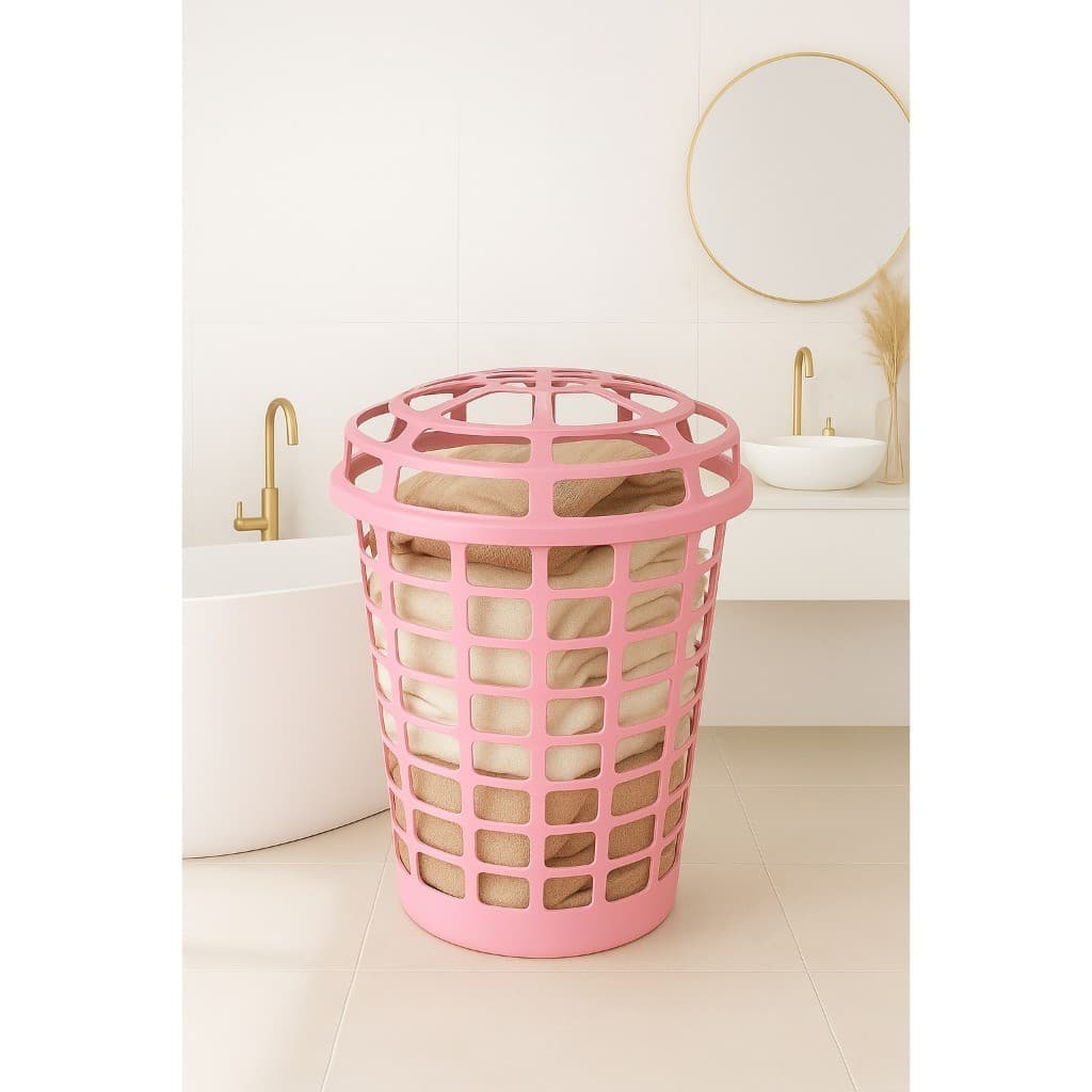 Cesto Organizador Telado de Roupa Sujas com Tampa Banheiro Lavanderia 60 Litros