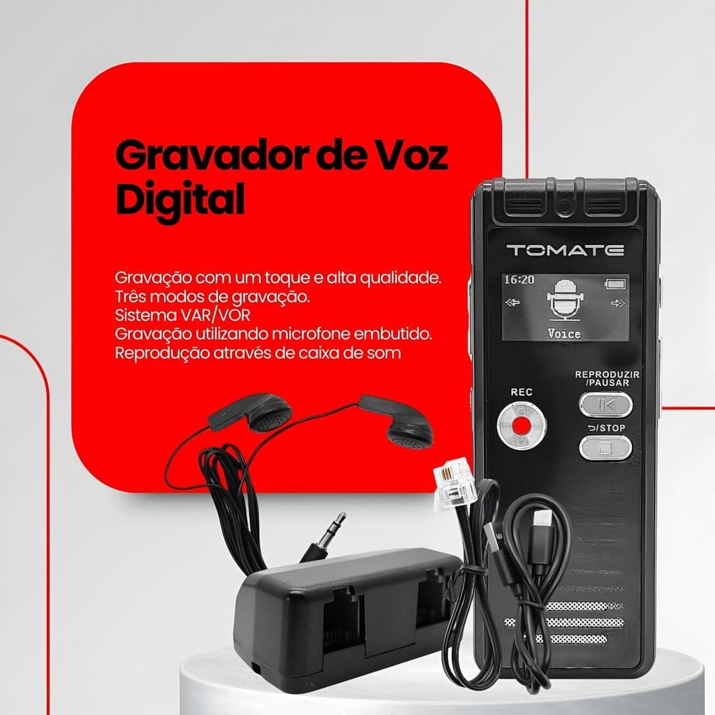 Gravador de Voz Digital 8GB Com Tela LCD Tomate MT-559