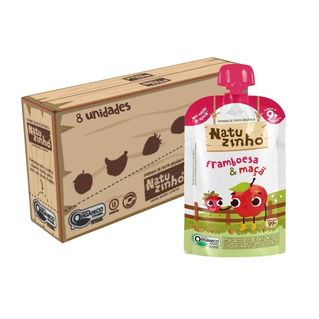 Kit Papinha Organica Natuzinho Framboesa Maça Bebe 8 unid