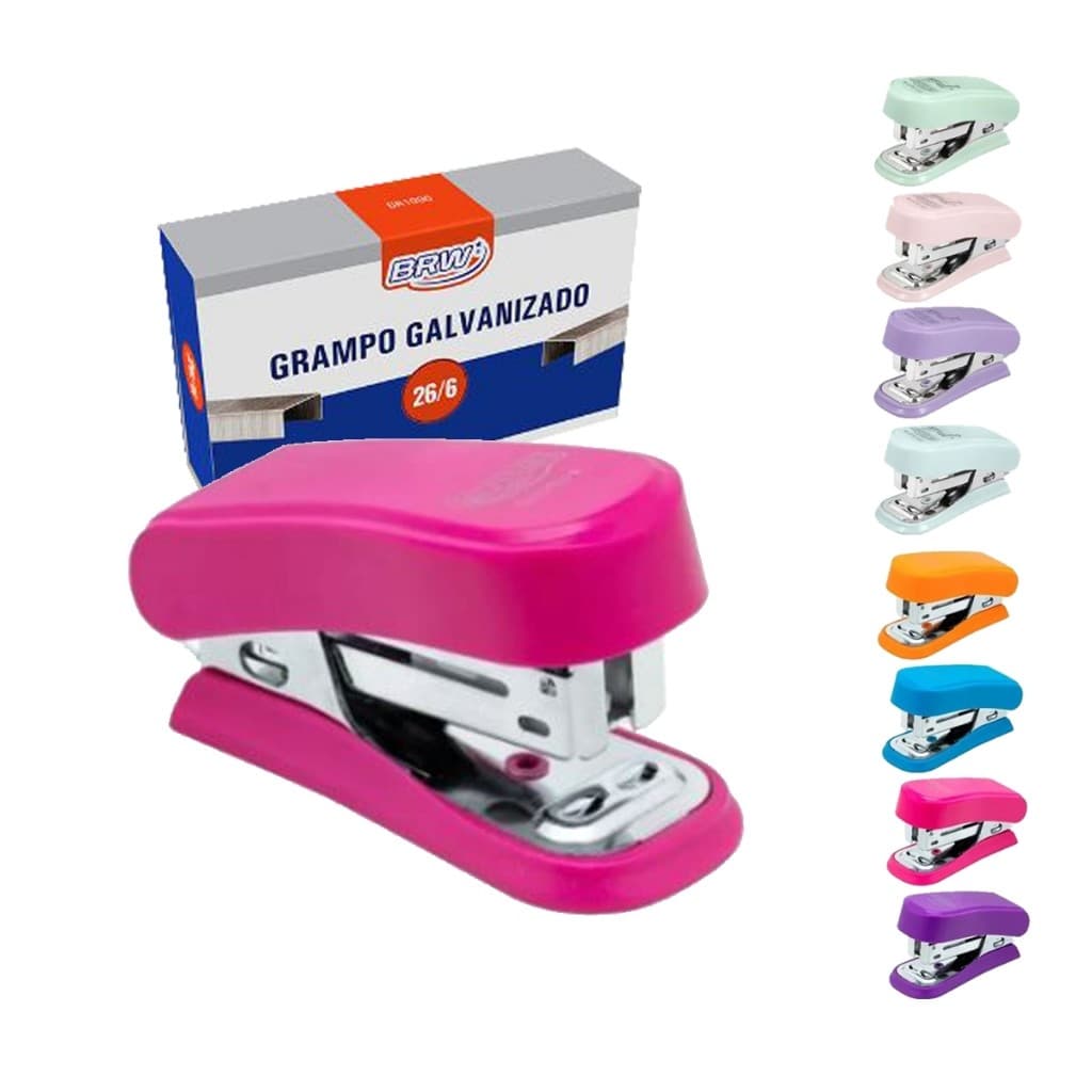 Kit Mini Grampeador até 20 folhas + Grampos 26/6 BRW -  Escolar Escritório
