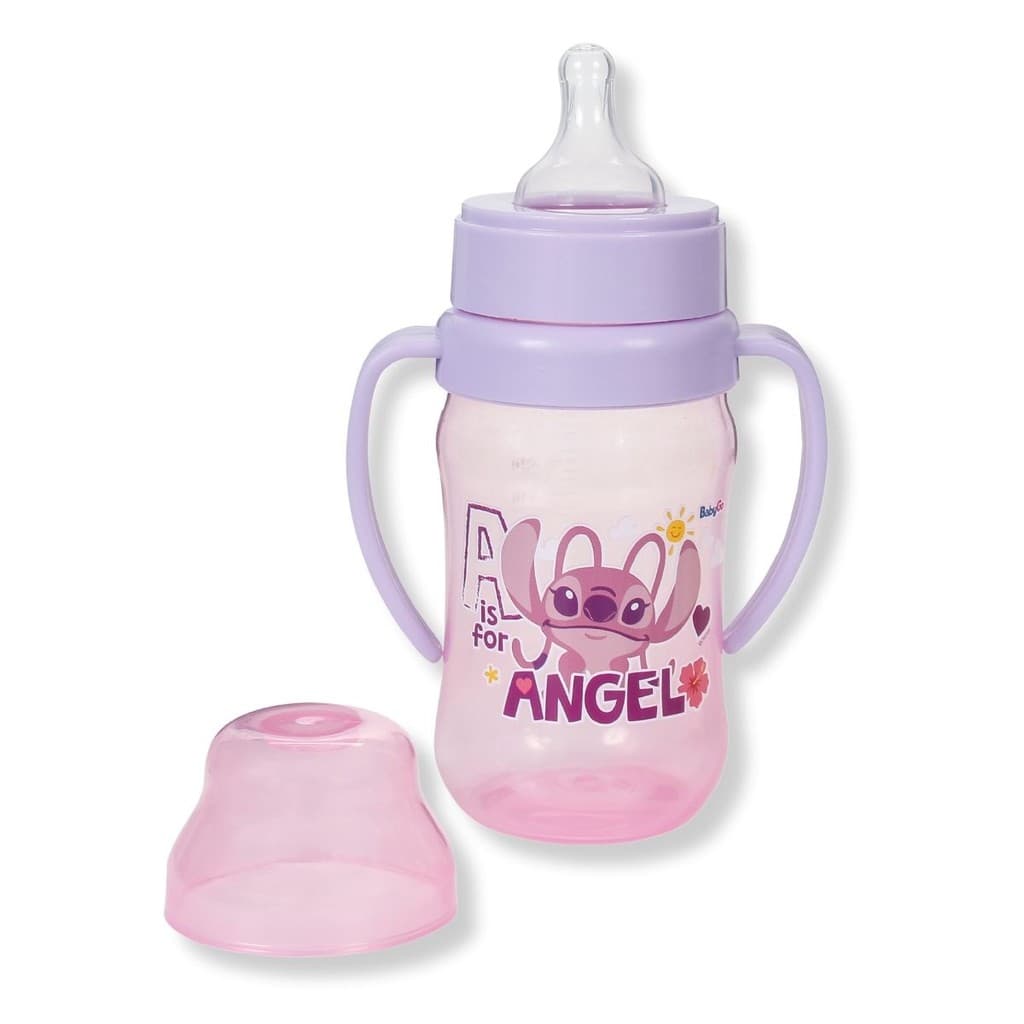 Super Mamadeira 300ml Com Alças Angel Stitch Rosa BabyGo