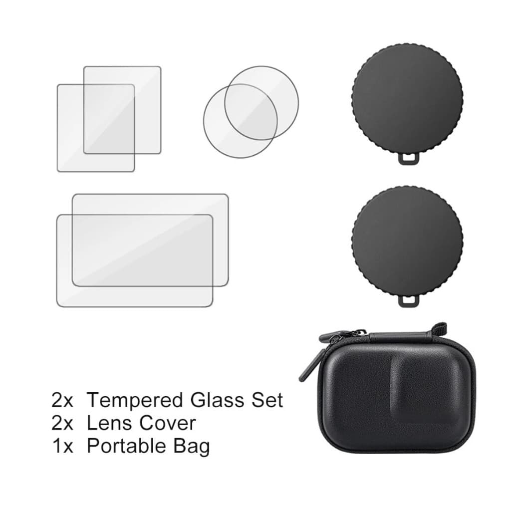 Kit Protetor de Tela, Lente e Capa para Câmera DJI Osmo Action 4/3 Pro – Vidro Temperado e Estojo