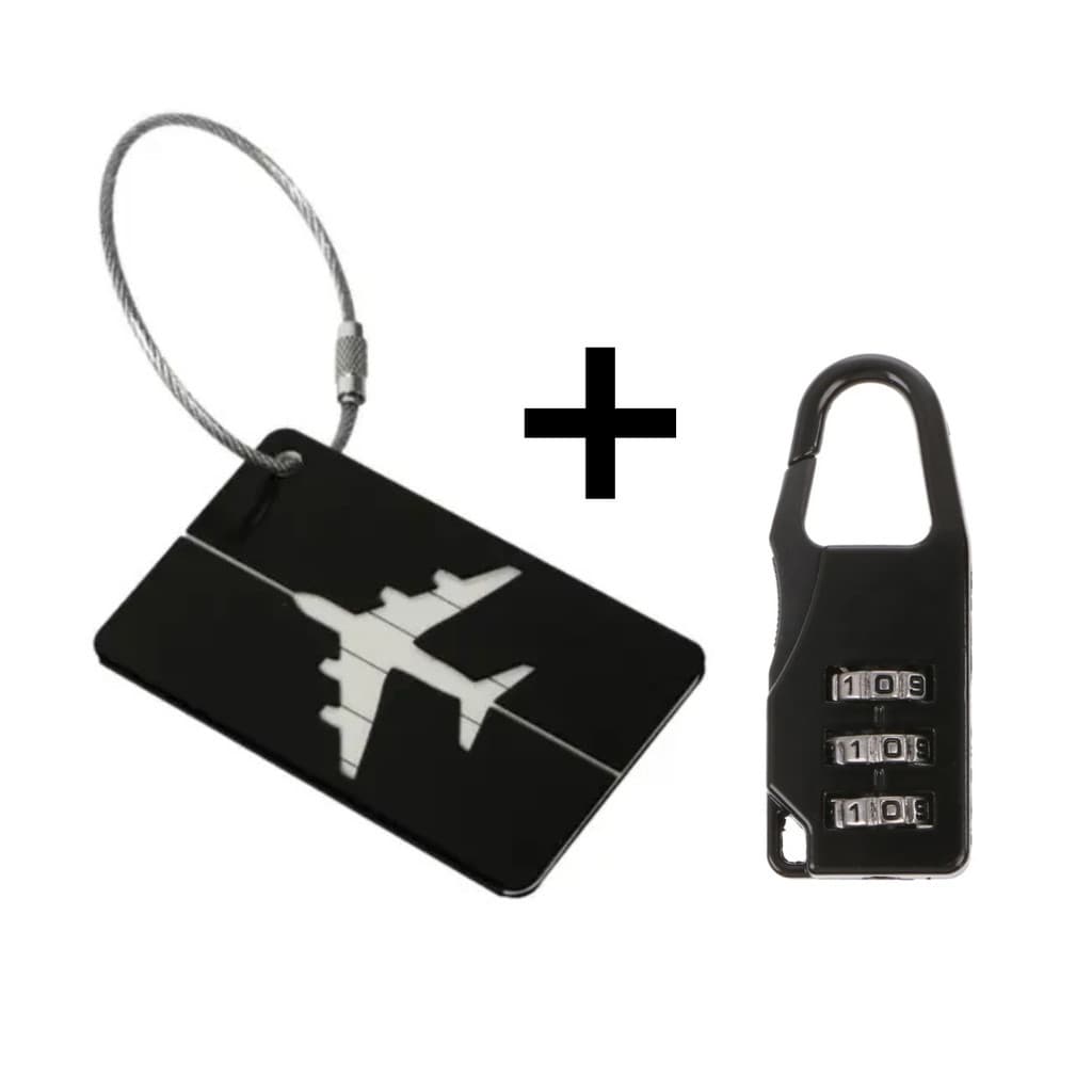 Kit Tag de Mala e Cadeado com Código de 3 Dígitos – Segurança e Identificação de Bagagem