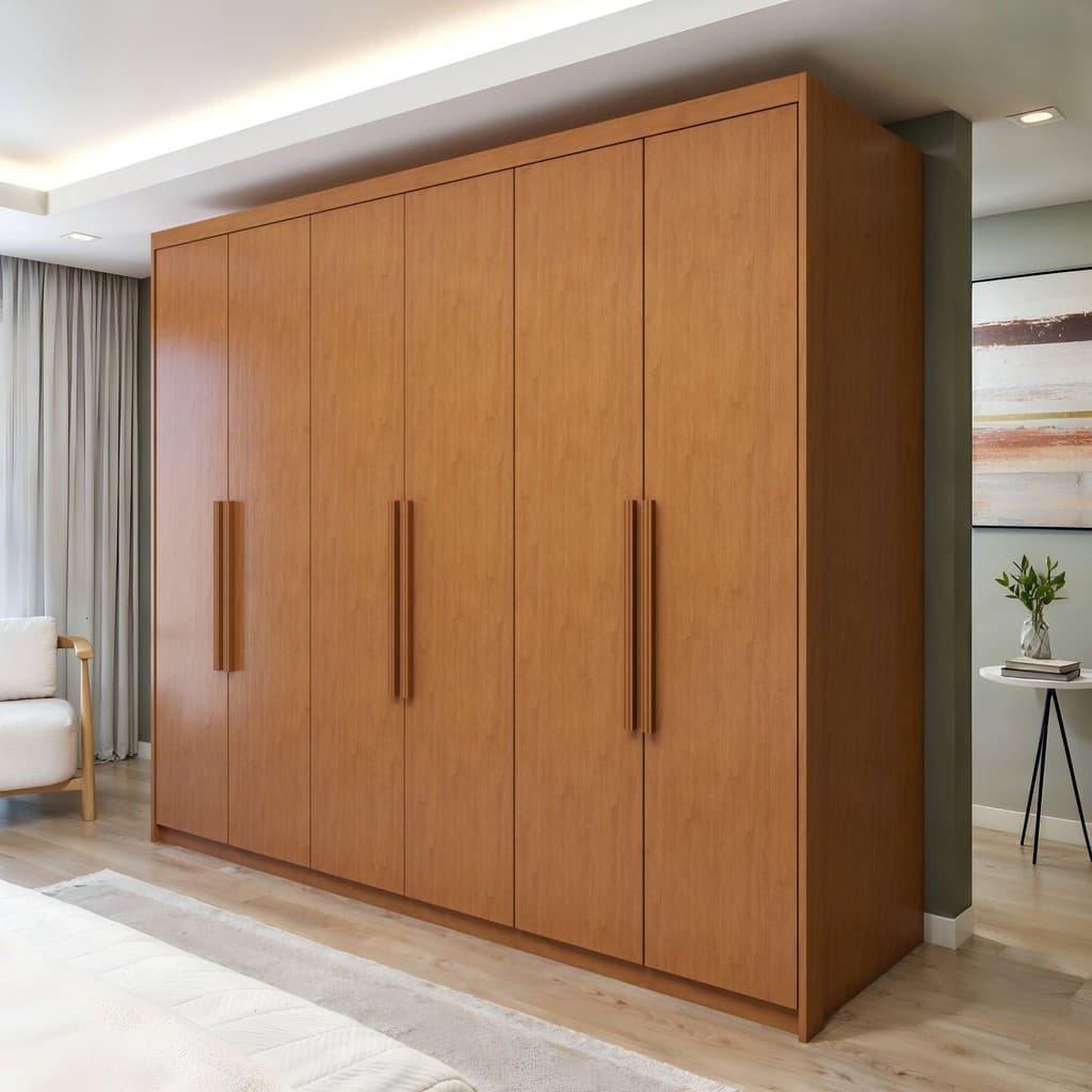 Guarda Roupa Áries 6 Portas 5 Gavetas Amêndoa Clean