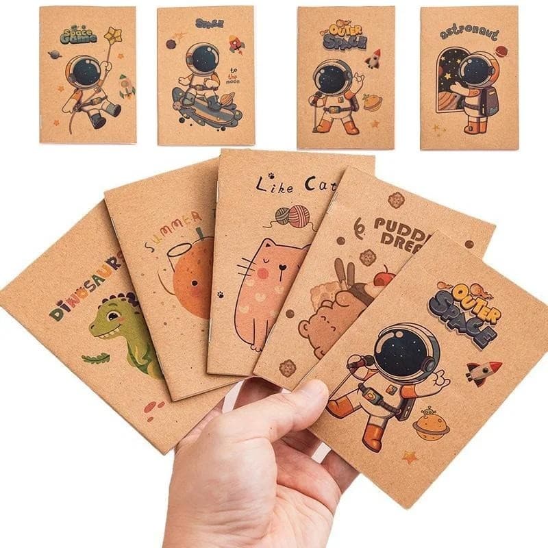 KIT 10 mini cadernos kraft retrô, 16 paginas espaço, desenho animado, frutas, pascoa diários estudantes material escolar