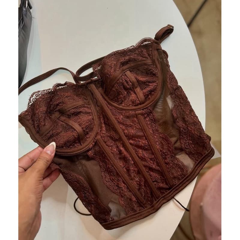 Cropped Feminino Corset Renda Corselet Alça Regulagem