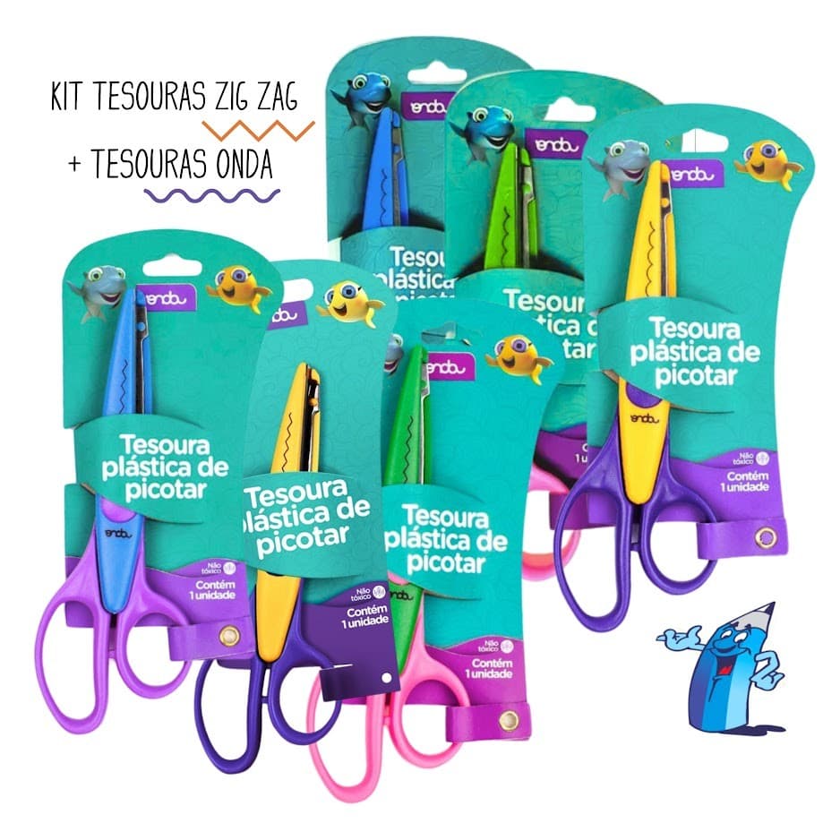 KIT TESOURAS DE PICOTAR 2 UNIDADES ONDA/ZIG ZAG LÂMINA EM METAL 17CM ONDA